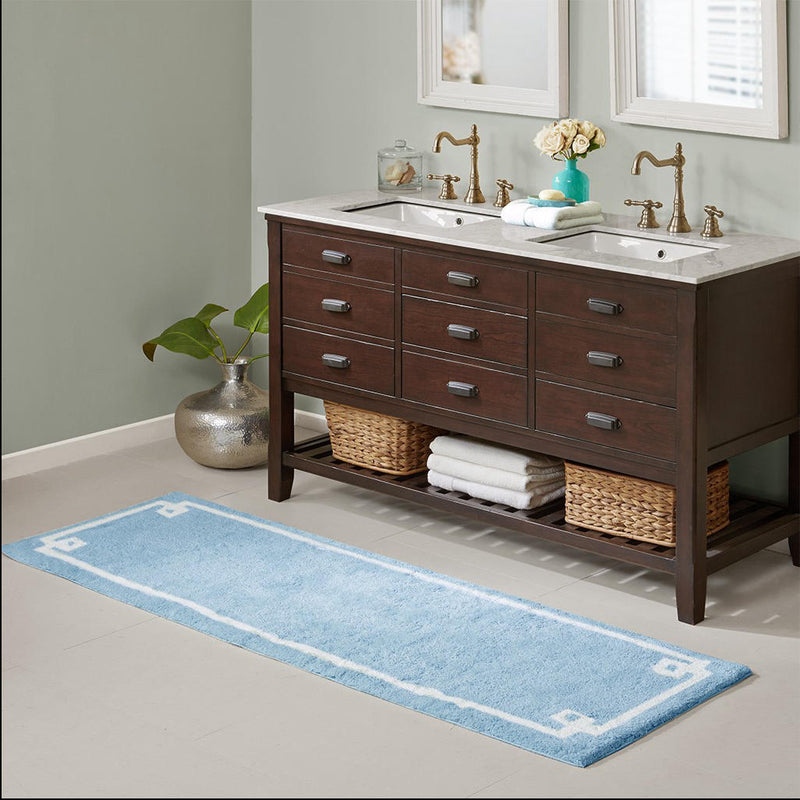 Home Outfitters Blue 100% Cotton Tufted Bath Rug 24x40", Absorbent Bathroom Floor Mat, Transitional