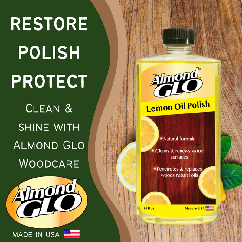 Almond Glo 2 Pack Lemon Oil Polish, 16 oz -Natural Lemon Scented Wood Cleaner & Furniture Polish, Cleans, Renews, Restores & Rejuvenates Wood Surfaces