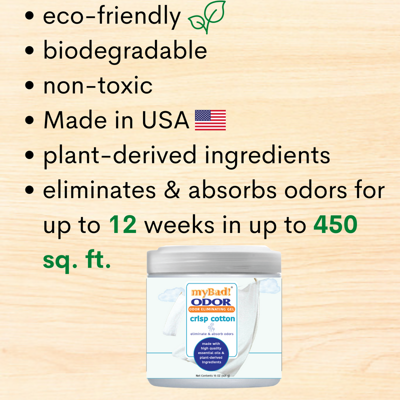 my Bad! Odor Eliminator Gel 15 oz - Crisp Cotton (3 PACK) Air Freshener - Eliminates Odors in Bathroom, Pet Area, Closets