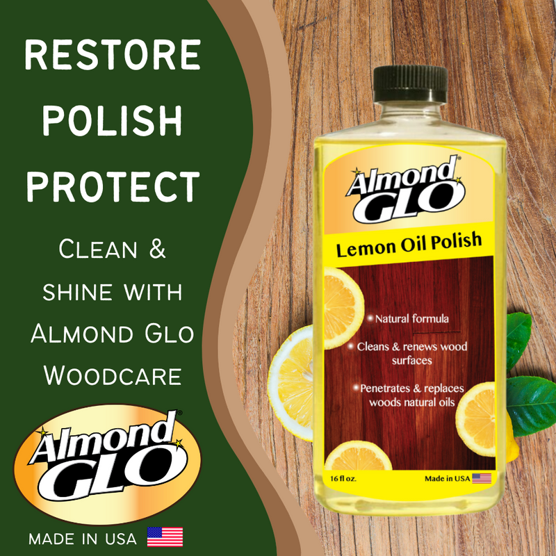 Almond Glo Lemon Oil Polish, 16 oz -Natural Lemon Scented Wood Cleaner & Furniture Polish, Cleans, Renews, Restores & Rejuvenates Wood Surfaces