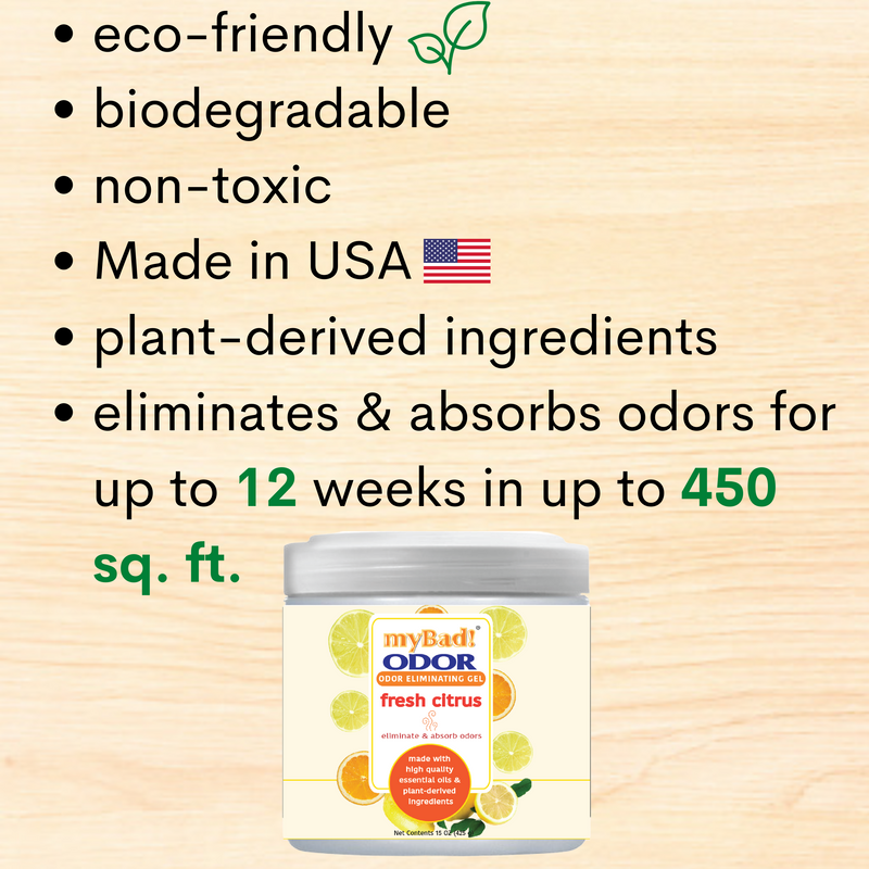 my Bad! Odor Eliminator Gel 15 oz - Fresh Citrus (3 PACK) Air Freshener - Eliminates Odors in Bathroom, Pet Area, Closets