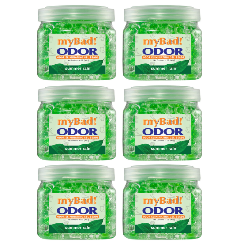 my Bad! Odor Eliminator Gel Beads 12 oz - Summer Rain (6 PACK) Air Freshener - Eliminates Odors in Bathroom, Pet Area, Closets