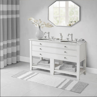 Madison Park Grey 100% Cotton Reversible Bath Rug 24x72", Absorbent Bathroom Floor Mat, Casual