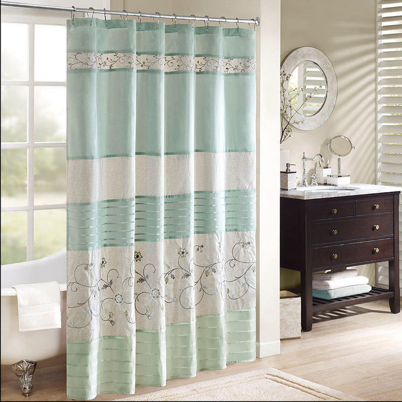 Home Outfitters Aqua  Embroidered Shower Curtain 72"W x 72"L, Shower Curtain for Bathrooms, Transitional