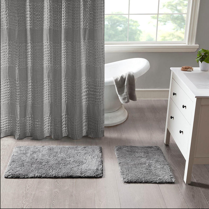Home Outfitters Grey 100% Cotton Solid Tufted Bath Rug Set 17x24"/21x34", Absorbent Bathroom Floor Mat, Casual