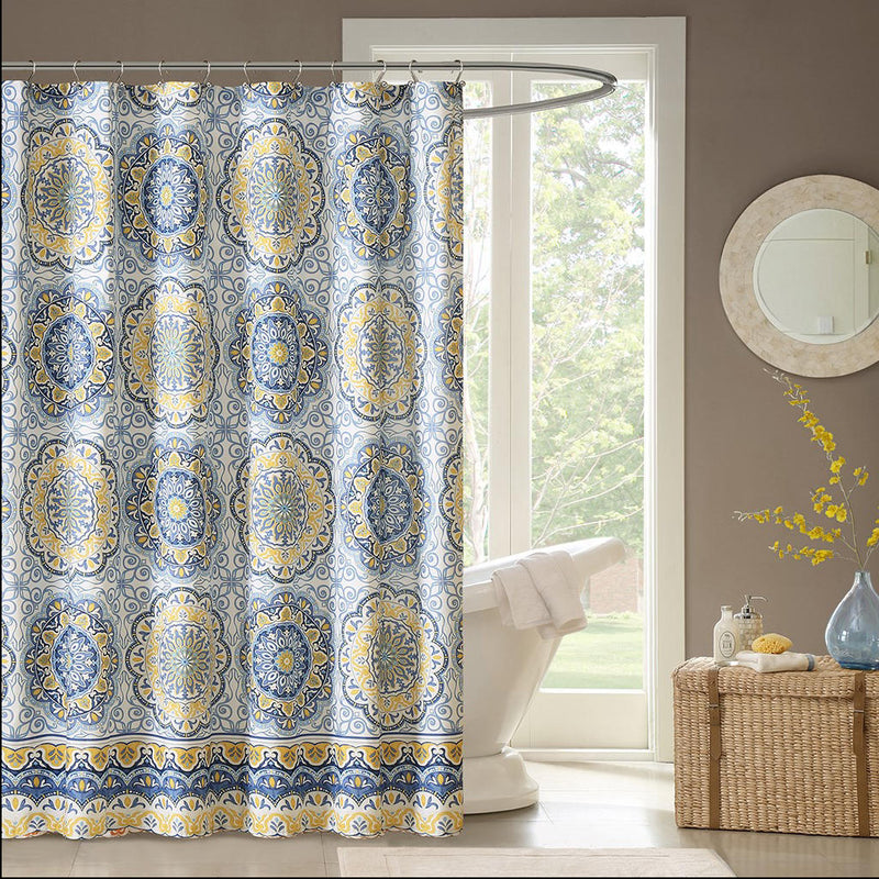 Home Outfitters Blue  Microfiber Printed Shower Curtain 72x72", Shower Curtain for Bathrooms, Cottage/Country