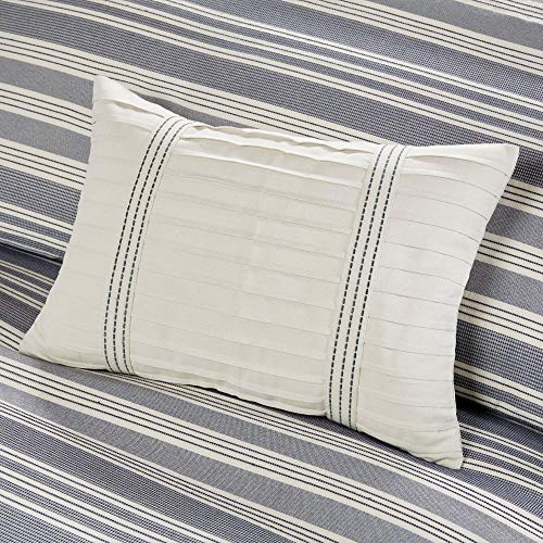 Madison Park Signature Cozy Comforter Set - Rustic Lodge Style Combo Filled Insert, Removable Duvet Cover. Matching Shams, Decorative Pillows, Farmhouse Cabin, Stripe Blue King(110"x96") 9 Piece