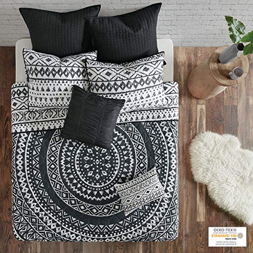 Urban Habitat Reversible Cotton Quilt Set-Luxe Stitching Design All Season, Lightweight Coverlet Bedspread Bedding, Matching Shams, Full/Queen(88"x92"), Larisa Medallion Black