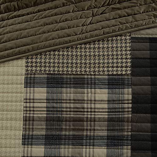 Woolrich 100% Cotton Quilt Reversible Cabin Lifestyle Design All Season, Breathable Coverlet Bedspread Bedding Set, Matching Shams, King/Cal King(110"x96"), Plaid Tan, 3 Piece (WR14-1729)