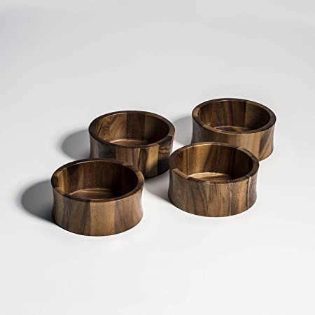 Kalmar Home Acacia Wood Four Individual 6-Inch Curved Salad Bowls