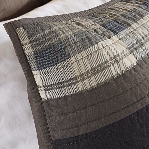 Woolrich 100% Cotton Quilt Reversible Plaid Cabin Lifestyle Design All Season, Breathable Coverlet Bedspread Bedding Set, Matching Shams, Full/Queen, Winter Plains, Taupe, 3 Piece