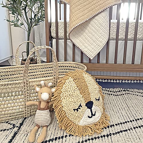 Crane Baby Pillow, Decorative Round Animal Nursery Pillow for Newborns, Lion, 12" x 12"