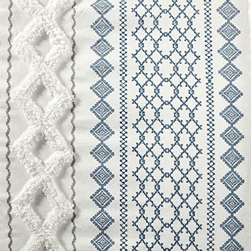 INK+IVY Imani 100% Cotton Farmhouse Comforter Mid Century Modern Design Chenille Tufted All Season Bedding Set, Matching Shams, Full/Queen Geometric Prints Navy 3 Piece