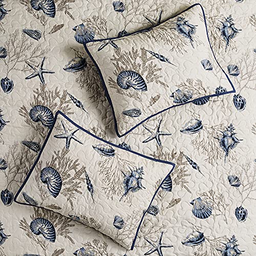 Madison Park Bayside Coverlet Set Blue Twin/Twin XL Coastal Print - Includes 1 Coverlet, 3 Decorative Pillows, 1 Sham