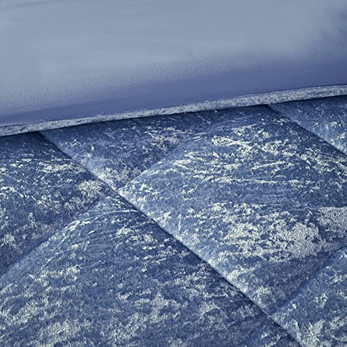 Intelligent Design Felicia Duvet Set Velvet Double Sided Diamond Quilting, Modern Glam, All Season Comforter Cover Bedding Set with Matching Sham,Decorative Pillow, King/Cal King(104"x90") Blue 4 Pcs