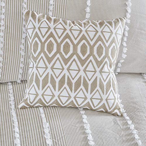 Harbor House Modern Design Decorative Pillow Hypoallergenic Sofa Cushion Lumbar, Back Support, Square 18" x 18", Anslee, Cotton Geometric Taupe