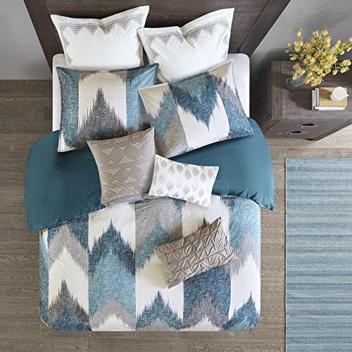 Alpine Cotton Comforter Set-Modern Cabin Lodge Chevron Design All Season Down Alternative Cozy Bedding with Matching Shams, Full/Queen, Aqua 3 Piece