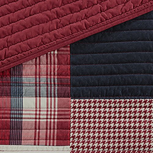 Woolrich 100% Cotton Quilt Reversible Cabin Lifestyle Design All Season, Breathable Coverlet Bedspread Bedding Set, Matching Shams, Full/Queen(92"x96"), Plaid Red, 3 Piece
