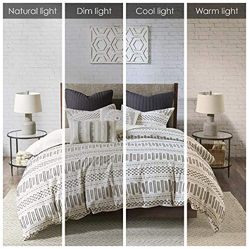 Rhea Luxurious Cotton Bedding Set - Mid Century Trendy Geometric Design, All Season Cozy Cover With Matching Shams, Ivory/Charcoal Comforter Set, King/Cal King 3 Piece