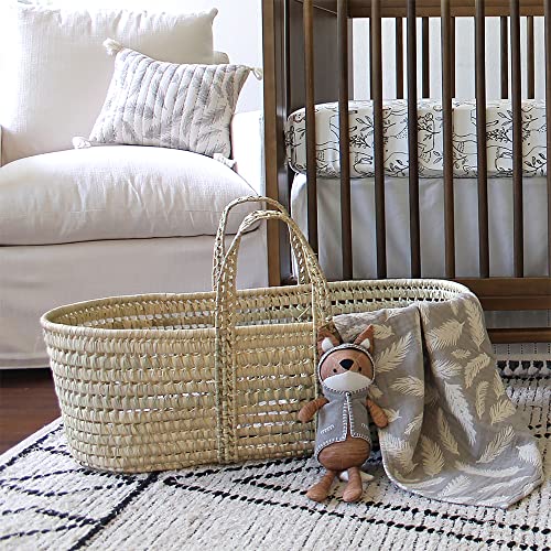 Crane Baby Blanket, Soft Cotton Jacquard Nursery and Stroller Blanket for Boys and Girls, Grey Feather, 30” x 40” (BC-110BL-1)