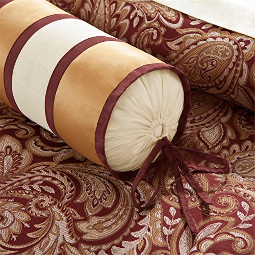 Madison Park Aubrey Cozy Bag Comforter, Faux Silk Jacquard Design All Season Down Alternative Bedding with Complete Sheet Set, Queen(90"x92"), Red