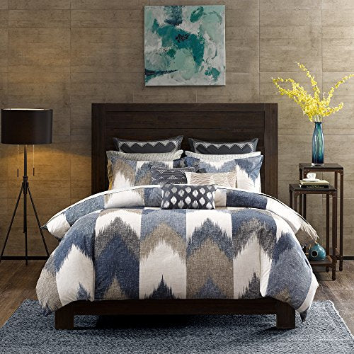 Alpine Cotton Comforter Set-Modern Cabin Lodge Chevron Design All Season Down Alternative Cozy Bedding with Matching Shams, Full/Queen, Navy 3 Piece