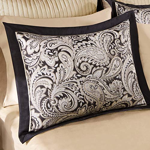 Madison Park Aubrey Queen Size Bed Comforter Set Bed In A Bag - Black, Champagne , Paisley Jacquard – 12 Pieces Bedding Sets – Ultra Soft Microfiber Bedroom Comforters