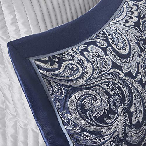 Madison Park Aubrey King Size Bed Comforter Set Bed In A Bag - Navy, Grey , Paisley Jacquard – 12 Pieces Bedding Sets – Ultra Soft Microfiber Bedroom Comforters
