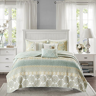 Madison Park 100% Cotton Quilt Set Floral Print, Double Sided Quilting, All Season