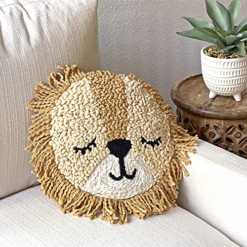 Crane Baby Pillow, Decorative Round Animal Nursery Pillow for Newborns, Lion, 12" x 12"