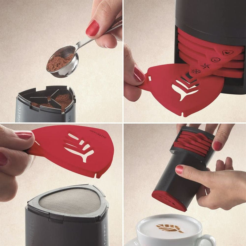 Aerolatte Cappuccino Artist, for Latte Coffee Art, Set of 6 Decorative Stencils, 4.75-inches, Black/Red