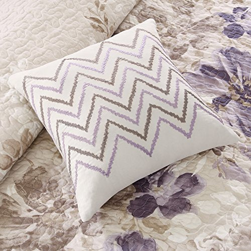 Madison Park Quilt Modern Classic Design All Season, Breathable Coverlet Bedspread Lightweight Bedding Set, Matching Shams, Decorative Pillow, Full/Queen(90"x90"), Luna, Floral Taupe, 6 Piece