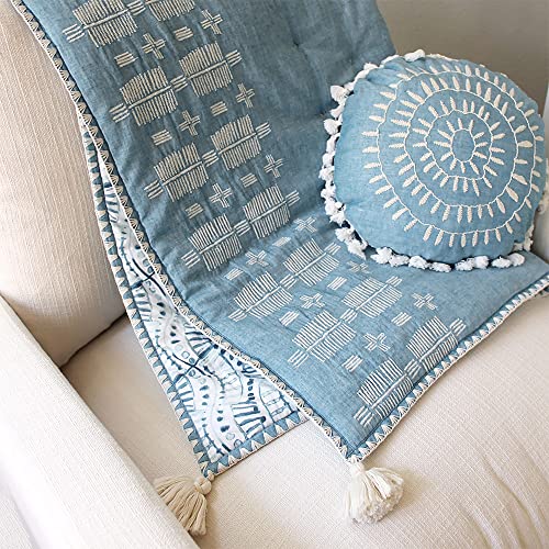 Crane Baby Pillow, Decorative Round Nursery Pillow for Newborns, Blue, 12" x 12"