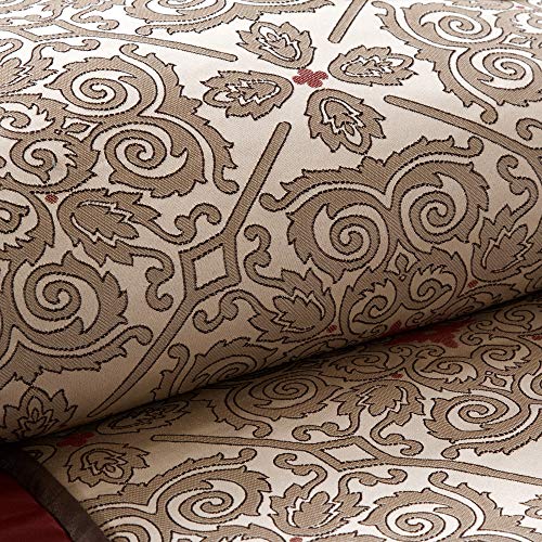Madison Park Donovan Queen Size Bed Comforter Set Bed In A Bag - Taupe, Burgundy , Jacquard Pattern – 7 Pieces Bedding Sets – Ultra Soft Microfiber Bedroom Comforters