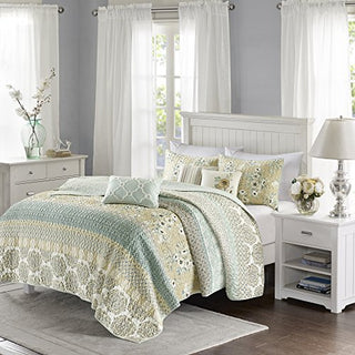 Madison Park 100% Cotton Quilt Set Floral Print, Double Sided Quilting, All Season