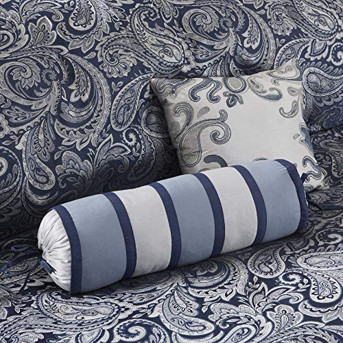 Madison Park Aubrey King Size Bed Comforter Set Bed In A Bag - Navy, Grey , Paisley Jacquard – 12 Pieces Bedding Sets – Ultra Soft Microfiber Bedroom Comforters