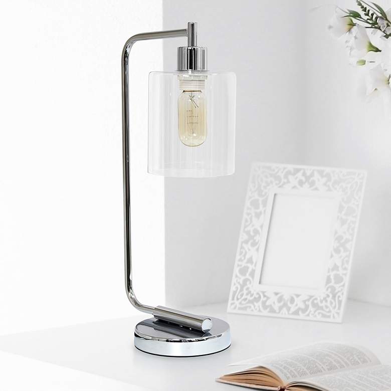 Lalia Home Modern Iron Desk Lamp with Glass Shade, Chrome