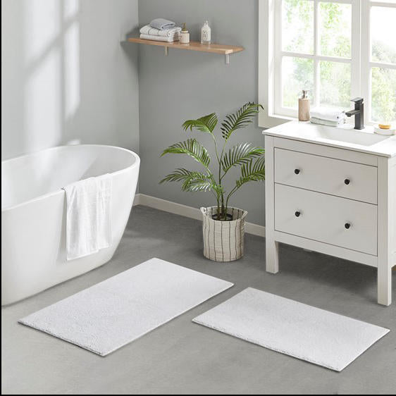 Home Outfitters White 100% Cotton Bath Rug 24x40", Absorbent Bathroom Floor Mat, Casual