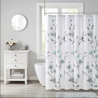 Madison Park Aqua Printed Burnout Shower Curtain 72"W x 72"L
