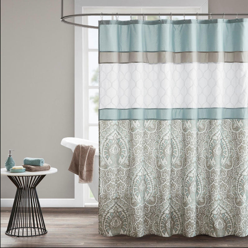 Home Outfitters Seafoam  Microfiber Embroidery Printed Shower Curtain 72"W x 72"L, Shower Curtain for Bathrooms, Traditional
