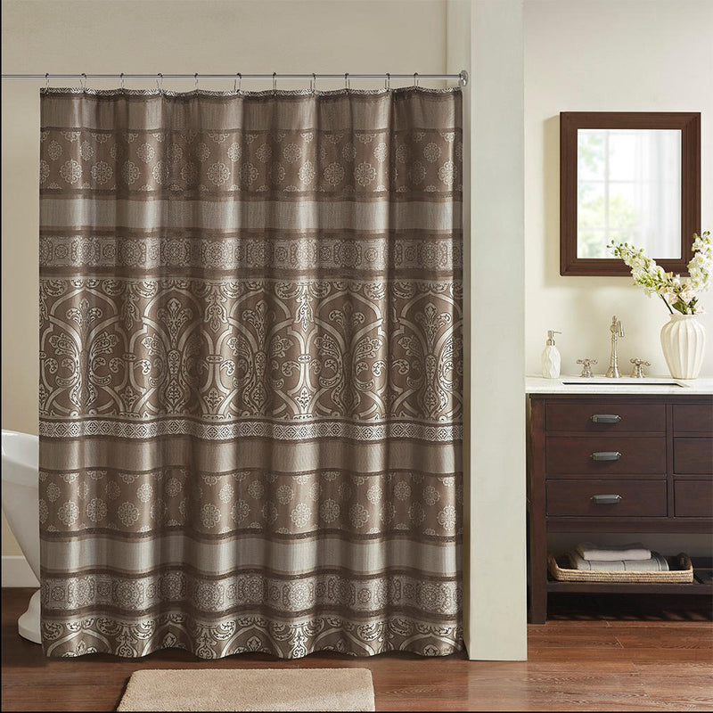 Home Outfitters Brown  Jacquard Shower Curtain 72"W x 72"L, Shower Curtain for Bathrooms, Traditional