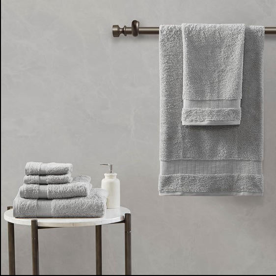 Home Outfitters Grey 100% Egyptian Cotton 6pc Bath Towel Set , Absorbent, Bathroom Spa Towel, Luce