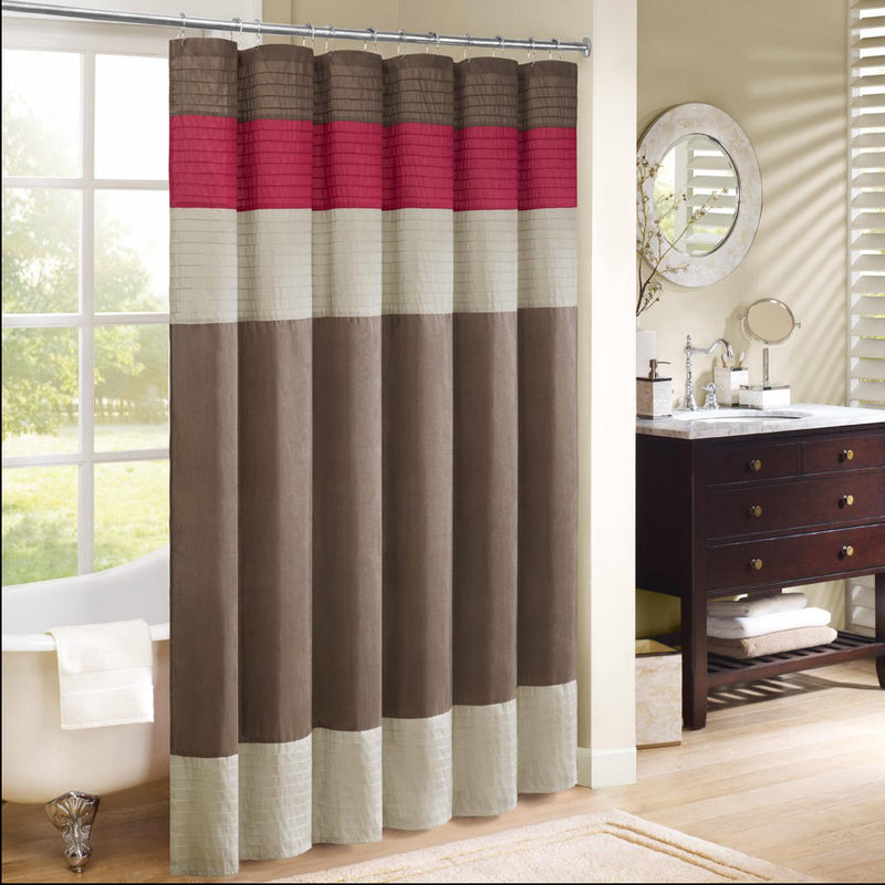 Home Outfitters Red  Faux Silk Shower Curtain 72x72", Shower Curtain for Bathrooms, Transitional