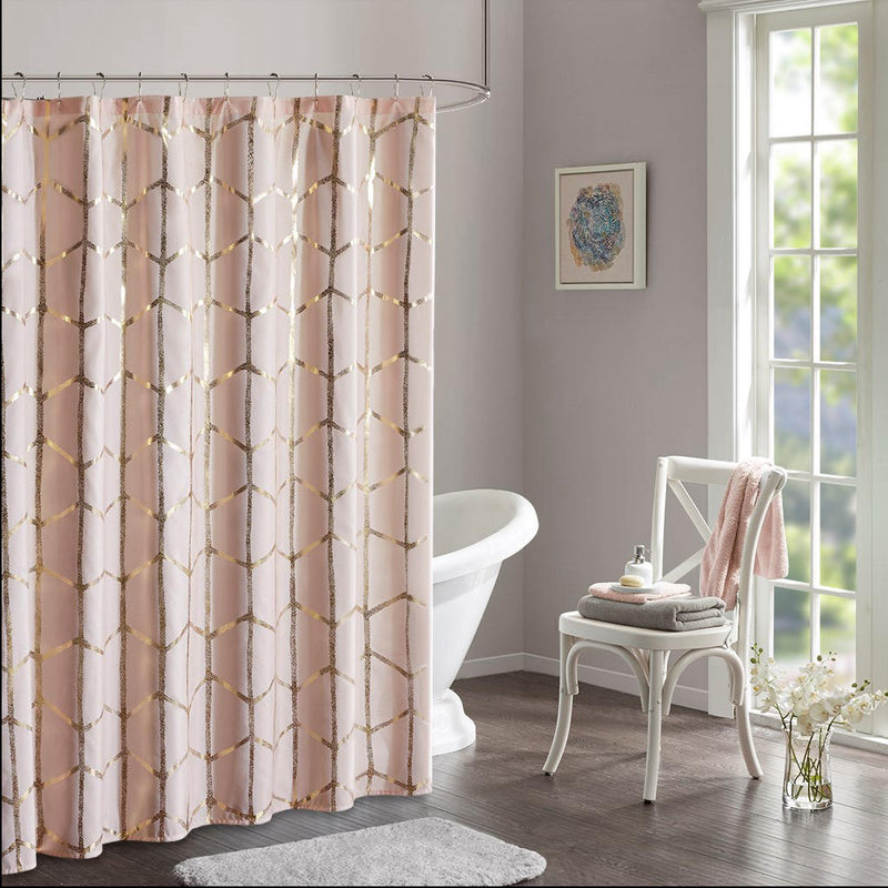 Home Outfitters Blush/Gold  Microfiber Printed Shower Curtain 72&
