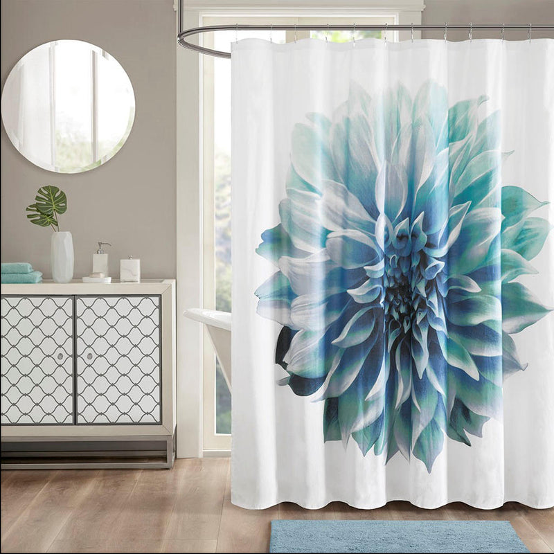 Home Outfitters Aqua 100% Cotton Printed Shower Curtain 72"W x 72"L, Shower Curtain for Bathrooms, Modern/Contemporary