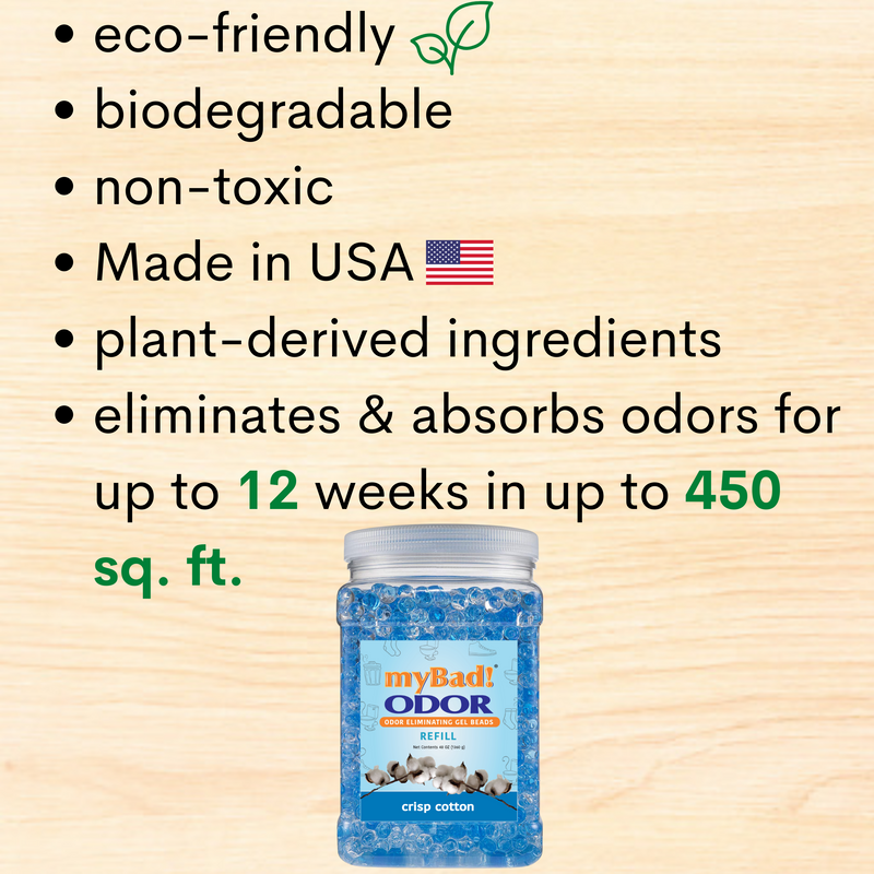 my Bad! Odor Eliminator Gel Beads 48 oz Refill - Crisp Cotton, Air Freshener - Eliminates Odors in Bathroom, Pet Area, Closets