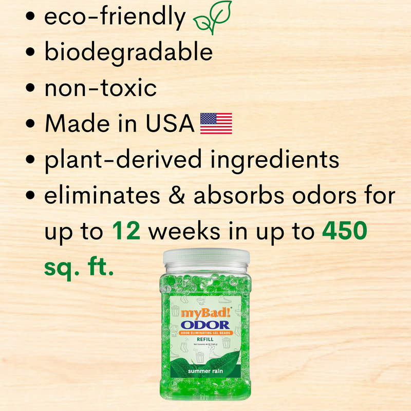 my Bad! Odor Eliminator Gel Beads 48 oz Refill - Summer Rain, Air Freshener - Eliminates Odors in Bathroom, Pet Area, Closets
