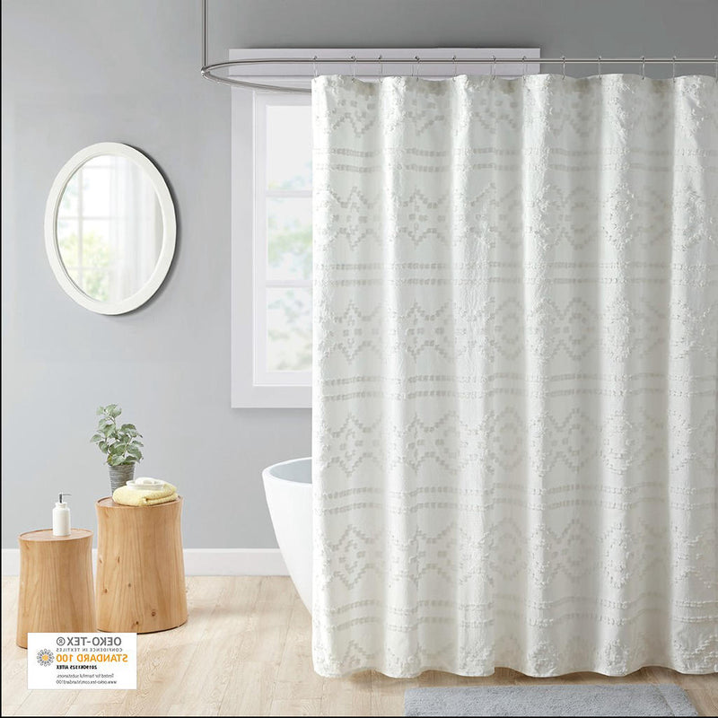 Home Outfitters Ivory  Clipped Jacquard Solid Shower Curtain 72"W x 72"L, Shower Curtain for Bathrooms, Casual