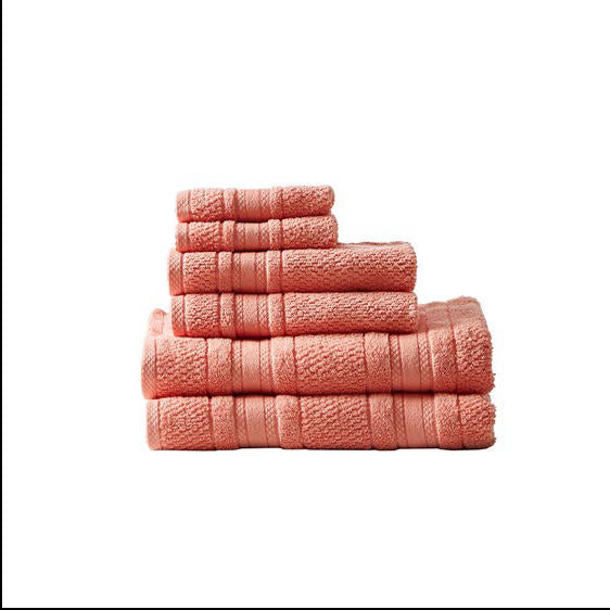 Home Outfitters Coral 100% Cotton Super Soft 6pcs Bath Towel Set , Absorbent, Bathroom Spa Towel, Casual