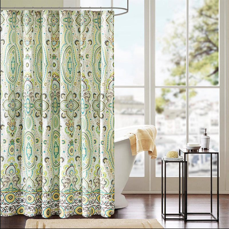 Home Outfitters Green  Microfiber Printed Shower Curtain 72x72", Shower Curtain for Bathrooms, Global Inspired